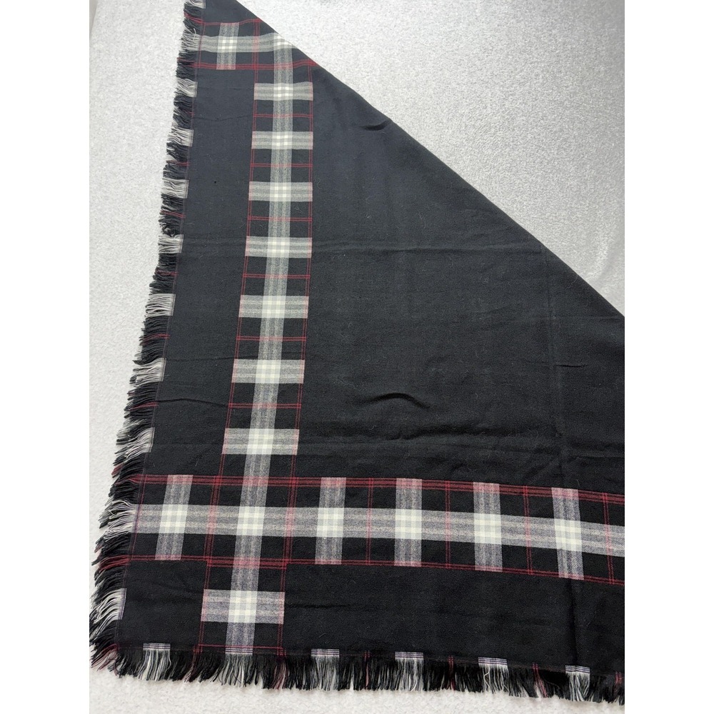 Wool Touch Scarf Womens One Size Black Plaid Square Fringe Shawl Wrap Cozy - Picture 8 of 9